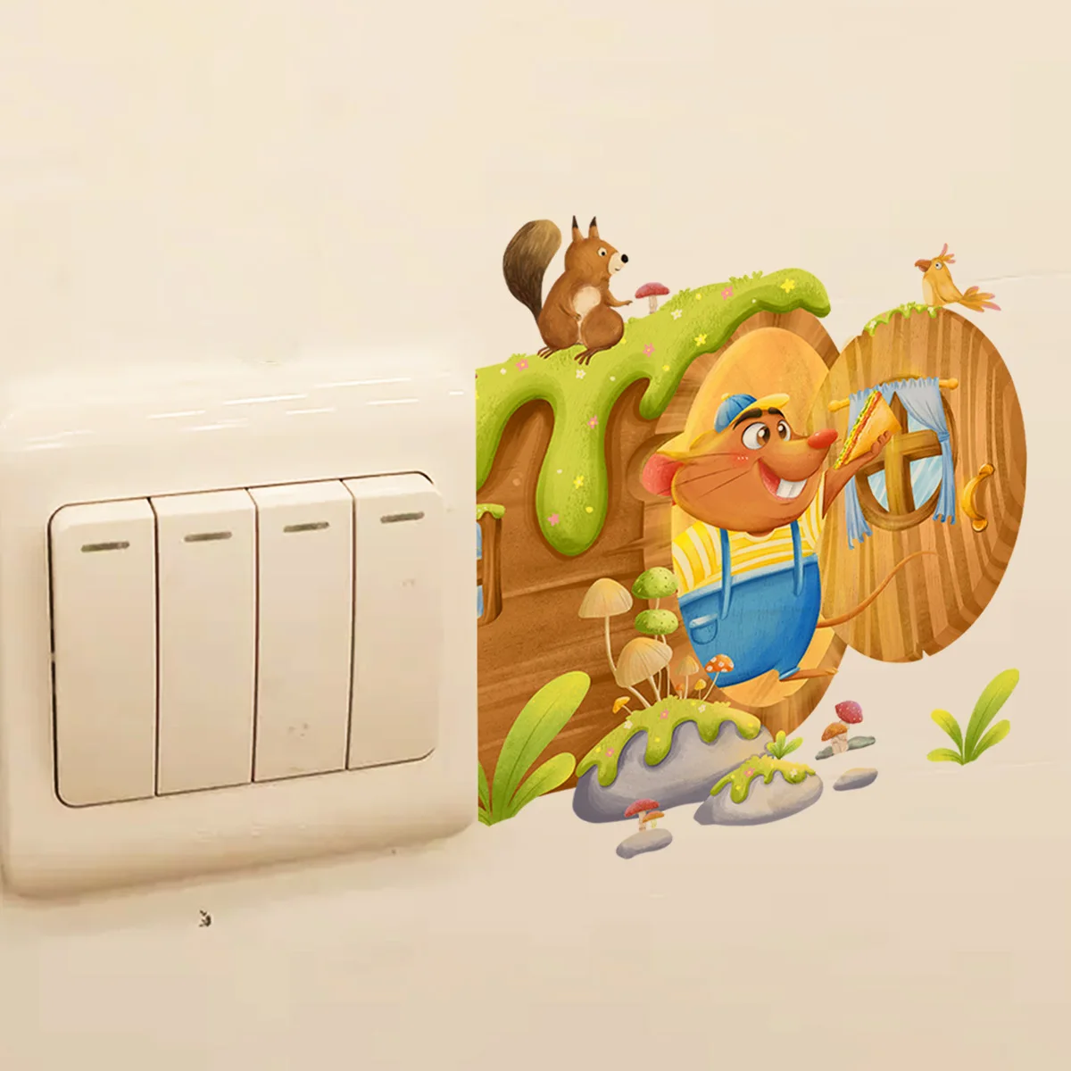 

Cartoon Mouse House Wall Sticker Bedroom Living Room Switch Decoration Wallpaper Home Decor Animal Squirrel Self Adhesive Decals
