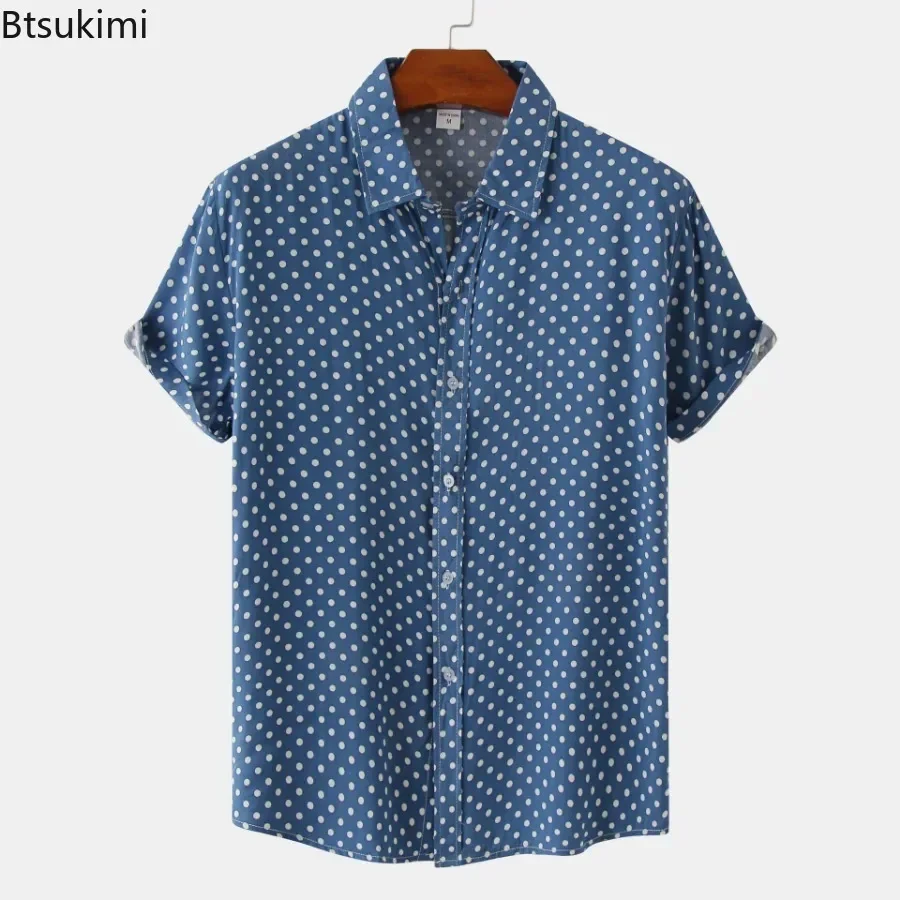 New Men's Summer Floral Shirts Hawaiian Style Short Sleeve Casual Shirt Fashion Polka Dot Blouse Vacation Camisas De Hombre