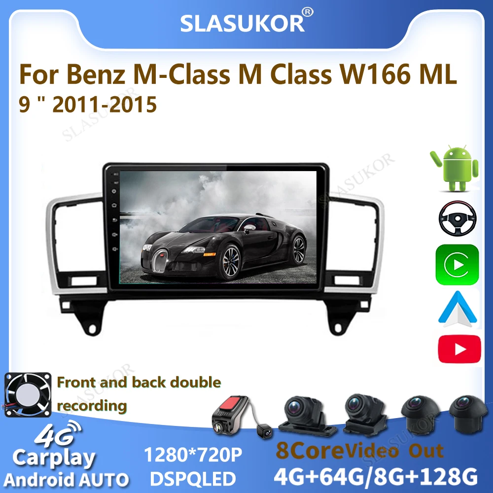 

SLASUKOR 9 дюймов для Benz M-Class W166 ML 2011 2012-2015 Android 10 Автомобильная магнитола Автомобильный видео плеер мультимедийный GPS DSP DVD