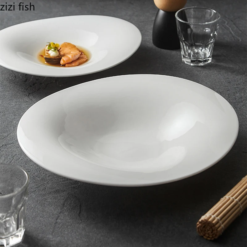 White Ceramic Plate Serving Plate Sushi Dish Salad Pasta Dish Thick Soup Plates Molecular Cuisine Restaurant Tableware