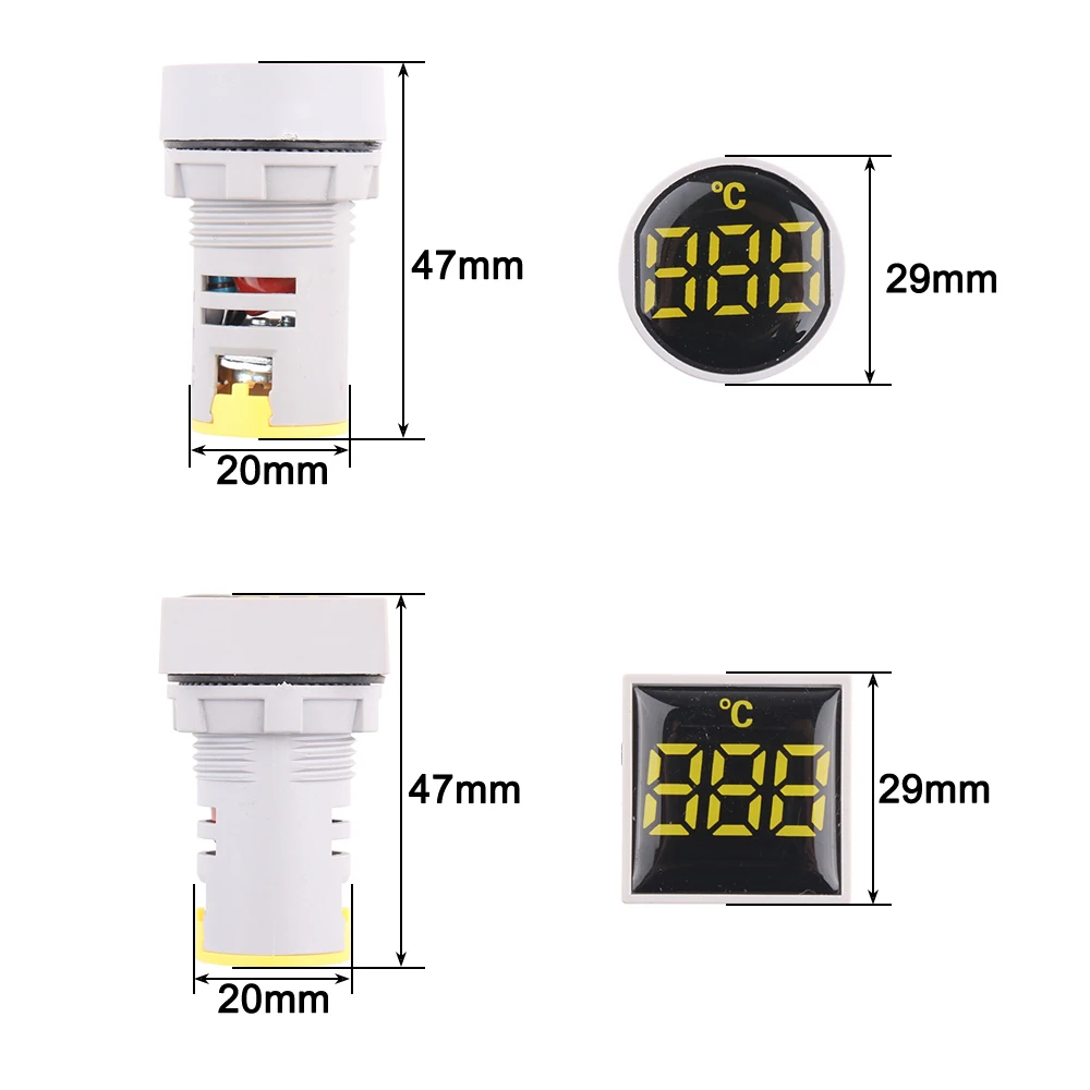 22mm Mini thermometer plastic LED digital-20-119 Celsius 50-380V AC Blue Red White Yellow Green pilot light temperature meter digital thermometer plastic thermometer