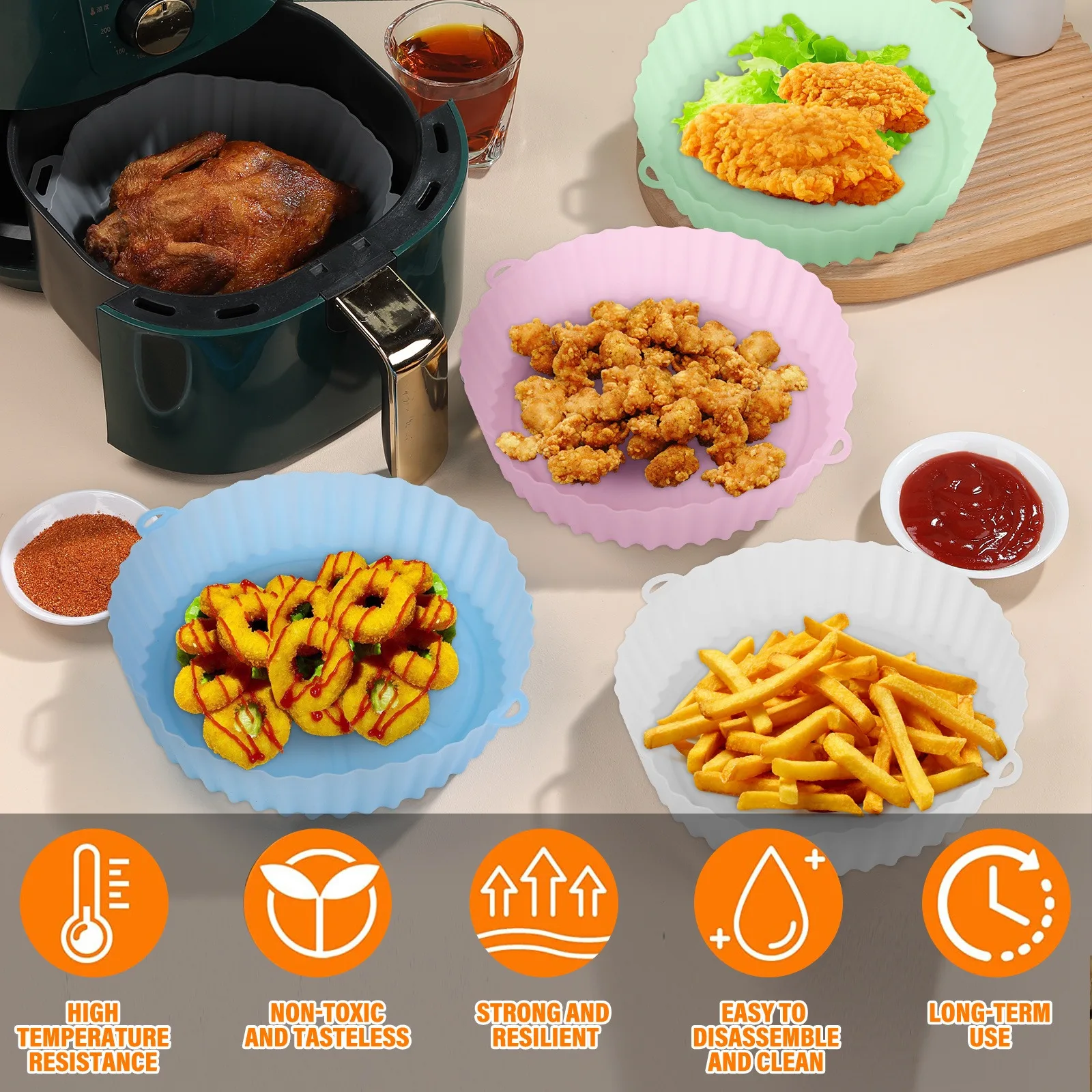 1/2Pcs Air Fryer Silicone Basket Oven Baking Tray Pizza Fried Chicken  Basket Reusable Kitchen Airfryer Liner Mat for NINJA MIUI - AliExpress