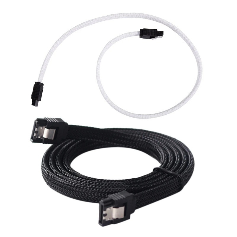 

2 Pcs 50CM SATA 3.0 III SATA3 7Pin Data Cable 6Gb/S SSD Cables HDD Hard Disk Data Cord With Nylon Sleeved Premium Version, White