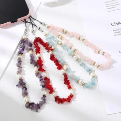 Creative Natural Stone Mobile Phone Chain Colorful Gravel Cellphone Lanyard For Anti-Drop Women Telephone Chain Strap Jewelry