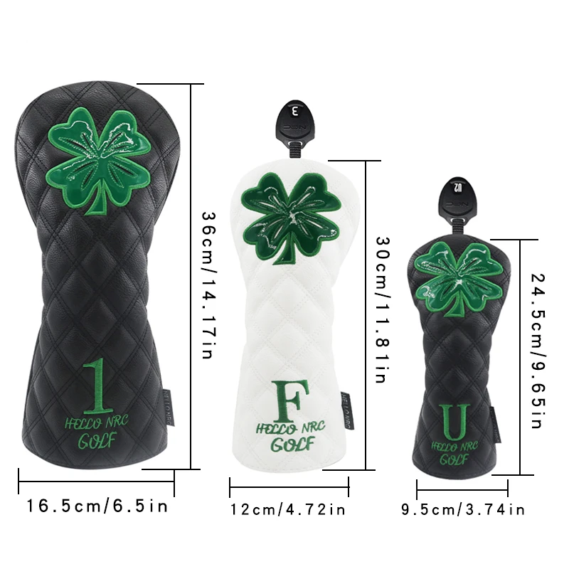 Description Picture 3 of itemGolf Wood Cover Rhombus Four Leaf Clover Pattern PU Leather Waterproof Protector For Driver Fairway Hybrid Golf Club Head Covers
