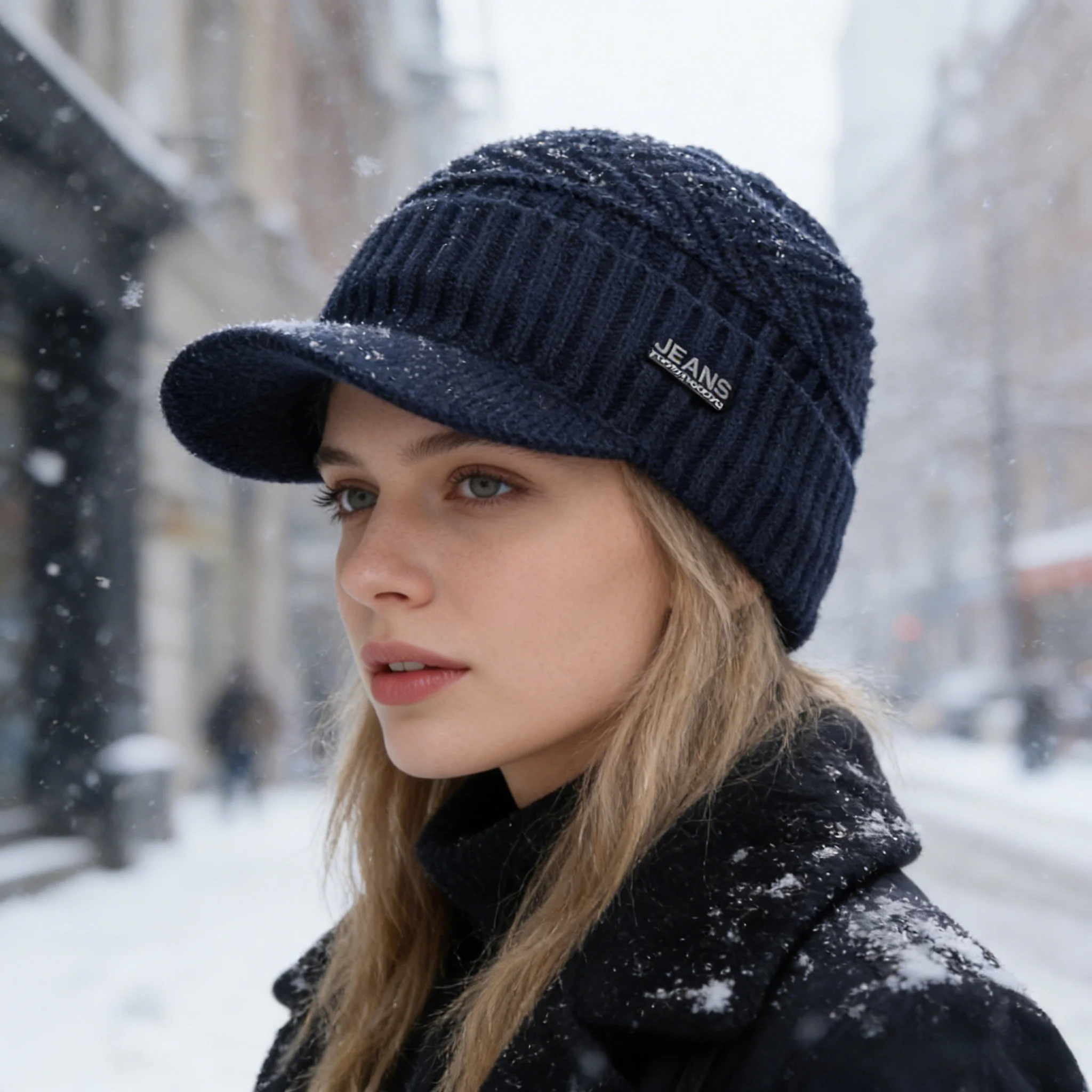 Heißer Verkauf Unisex Warme Wintermützen Plüschfell Gefütterte Warme Mütze Mit Krempe Outdoor Strickmützen Für Männer & Frauen – Detail 4
