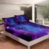 Purple Galaxy Bedding Set Kid Teen Girl Boys Starry Sky Fitted Sheet Space Universe Star Design, Soft Breathable Home Decorative 1