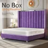 Queen Bed Frame with 58" Tall Headboard, Velvet Upholstered Platform Bed with Channel Tufted Wingback Headboard and Plating Trim 6