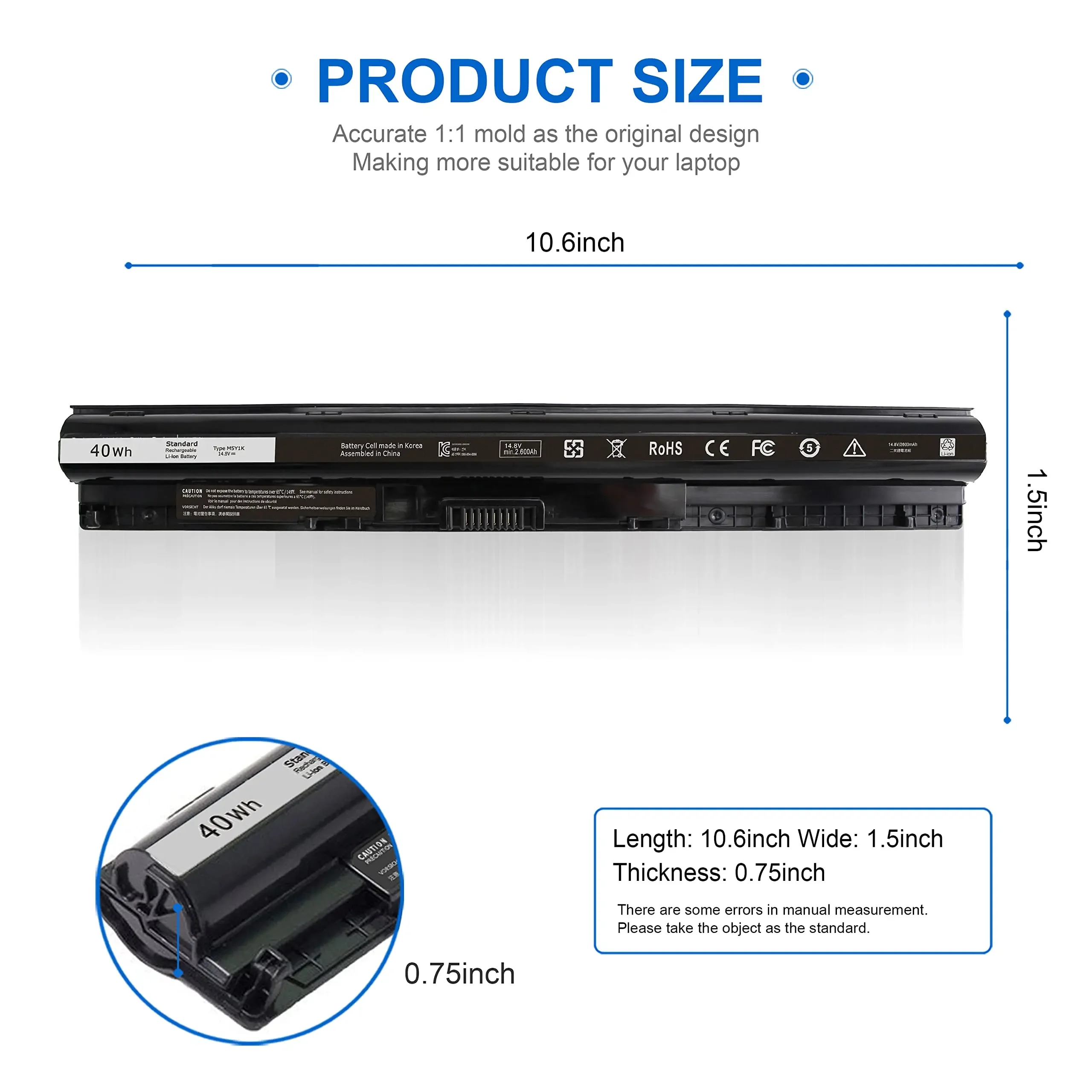 M5Y1K Laptop Battery for Dell Vostro 3458 3558 Inspiron 14 15 17 3000 5000 Series 5558 5559 3551 3452 3451 3567 5755 5758 5759