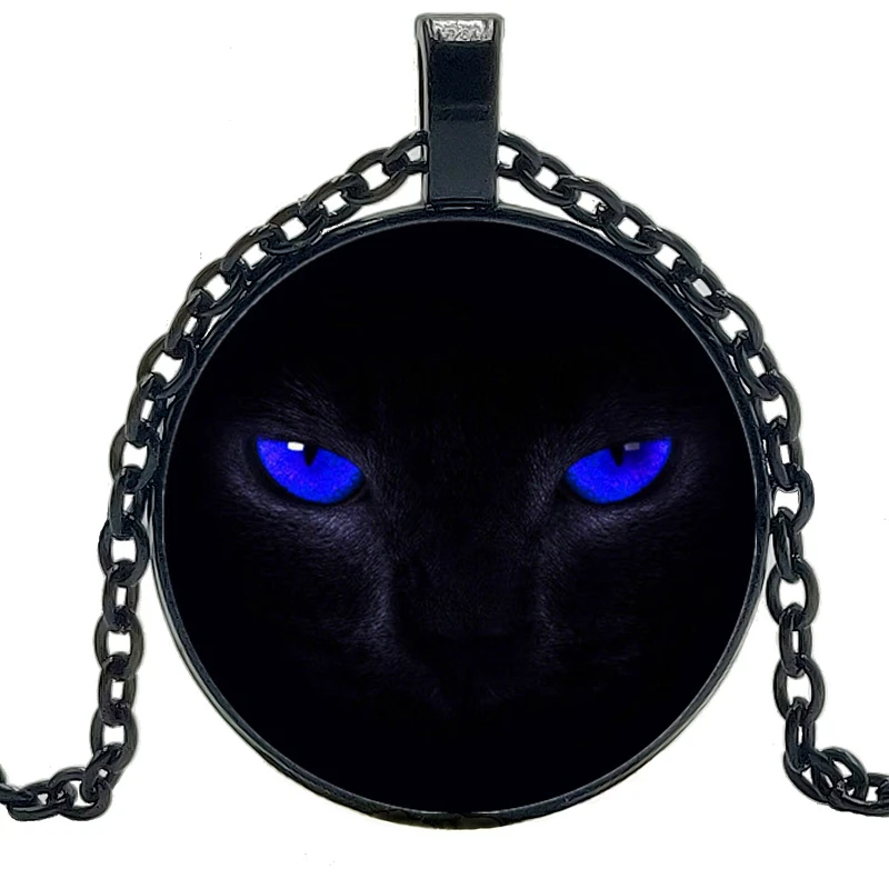 

Blue Eye Black Cat Glass Pendant Necklace Fashion Sweater Chain Necklace