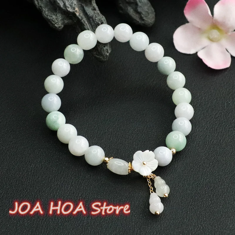 

New Natural Jadeite Gourd Tassel DIY Bracelet Small Flower Sophisticated Perfect Fashion Bangle Jade Bead Handring Jewellry