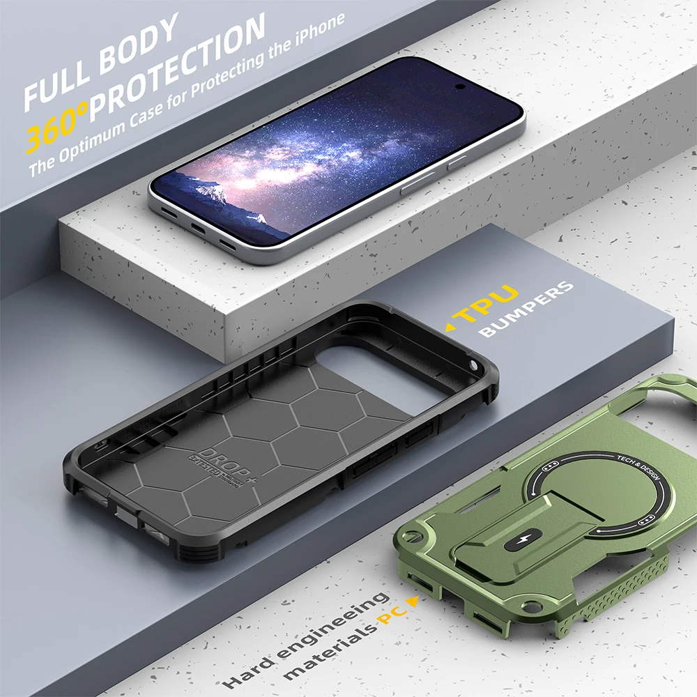 Magnetic Armor Stand Case with Magsafe Wireless Charging Compatibility - Rugged Protection