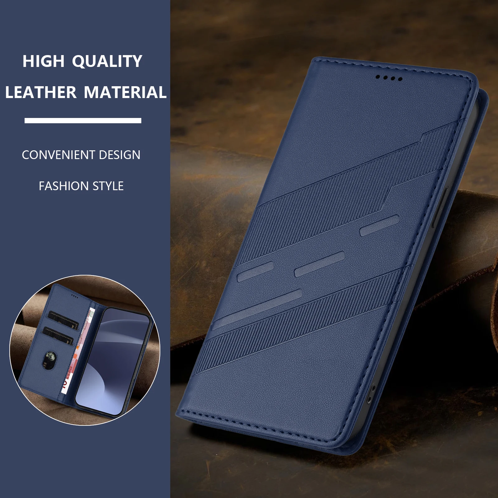 Luxury Leather Retro Wallet Flip Case with Magnetic Closure - Full Coverage Phone Cover