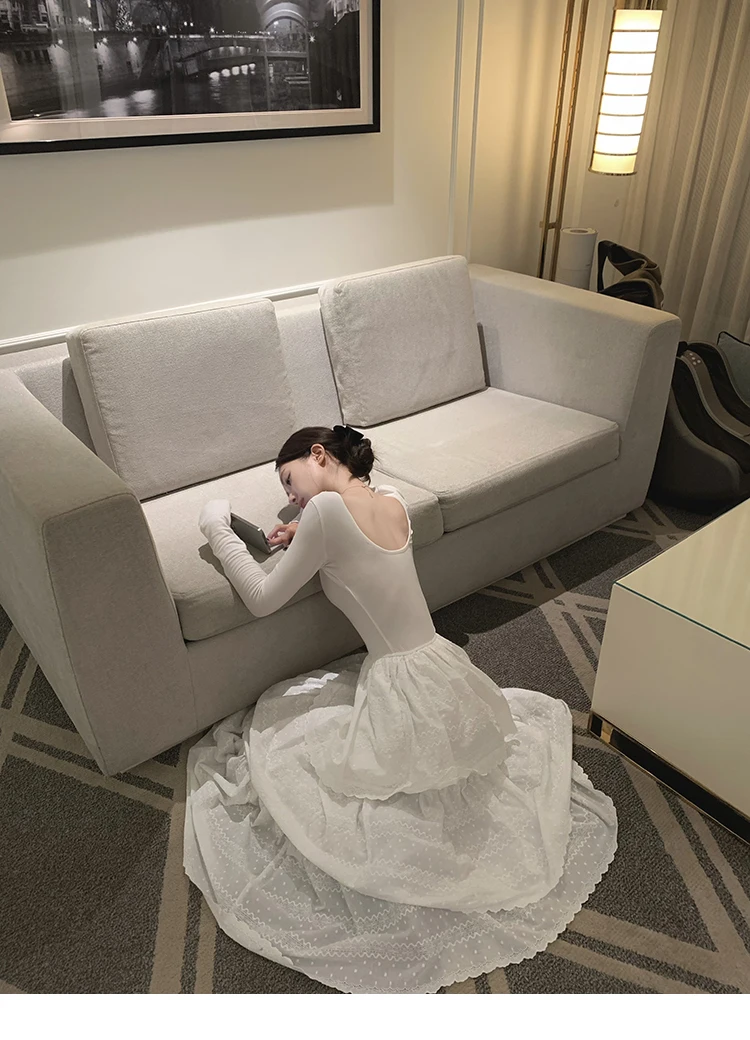 Autumn New Cake Midi Dresses for Women Solid Long Sleeve U-neck Backless A-line Korean Fashion Casual One Piece Vestidos Mujer