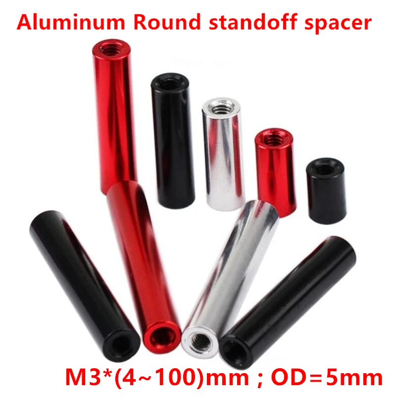 10pcs M3 X 60mm Black Aluminum Standoff Spacers - Round Column Alloy Stud Fasteners