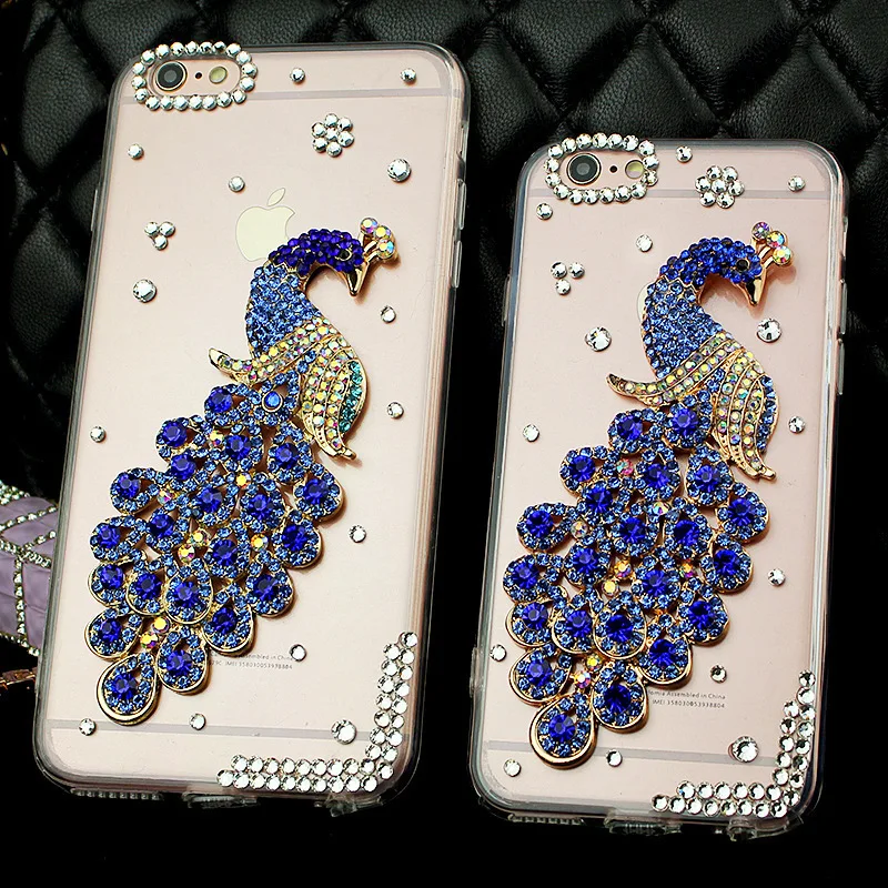 

Diamond Peacock iPhone Case, Luxury Shiny Diamond Crystal Rhinestone Handmade Clear Protective Case Cover for iPhone