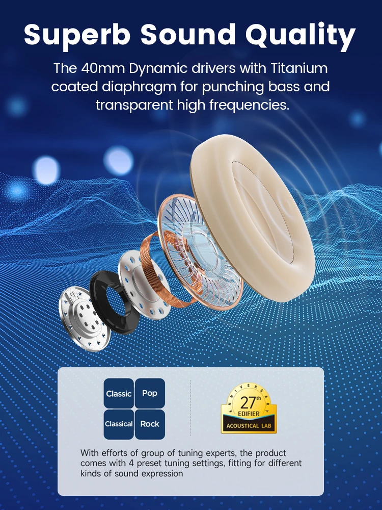 Edifier Wh700nb Fones de Ouvido sem Fio com Cancelamento de Ruído Ativo Bluetooth 5.3 Conexão Multiponto Fones de Ouvido Dobráveis 68h de Reprodução - Image 6