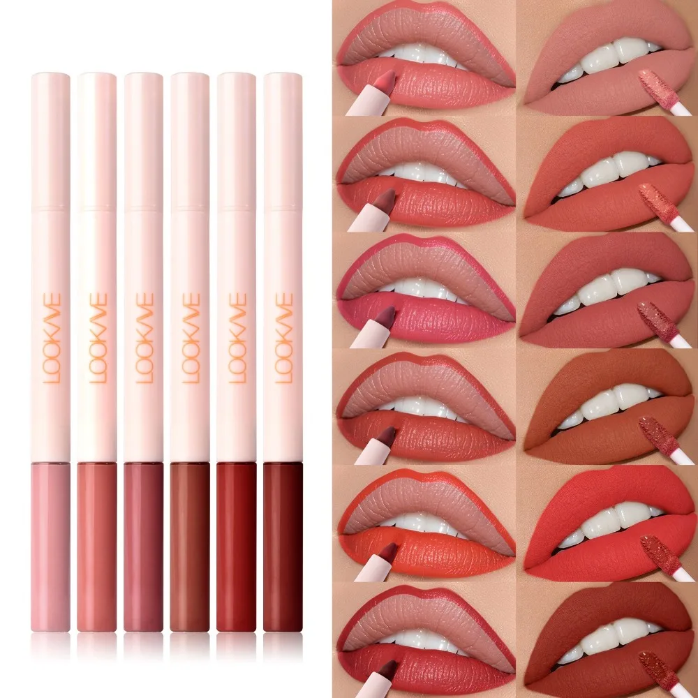 Matte Double Ended Lip Liner And Lipstick Long Lasting Natural Nude_voghion.com