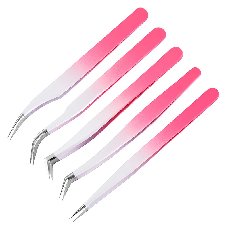 Eyelash Tweezers Extension Gradient Stainless Steel Superhard Tweezers With Fiber Tips High Precision Ant-Static Tweez eyelash tweezers