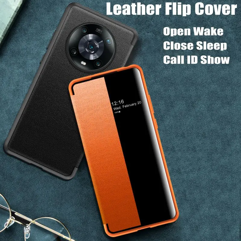 Smart Wake Up Sleep Call Id View Custodia Flip Cover In Pelle Per Huawei Mate 60 50 40 Pro Plus Rs Mate 30 Honor Magic 3 4 Pro