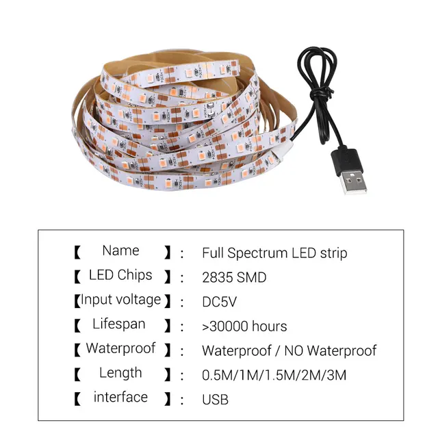 Dc 5V Usb Led Grow Light Teljes Spektrum 0,5-3M Növényi Fénynövekedés Csoport Phyto Lapp Zöldség Virág Palántához Növekszik - Image 2