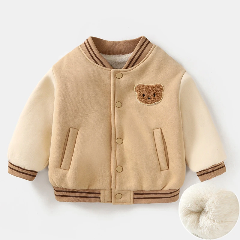 0-5 Y Autumn and Winter Baby Clothes Plush Baseball Jacket Cotton Clothing Girls Babies Boys Thick Top Children's Hoodie