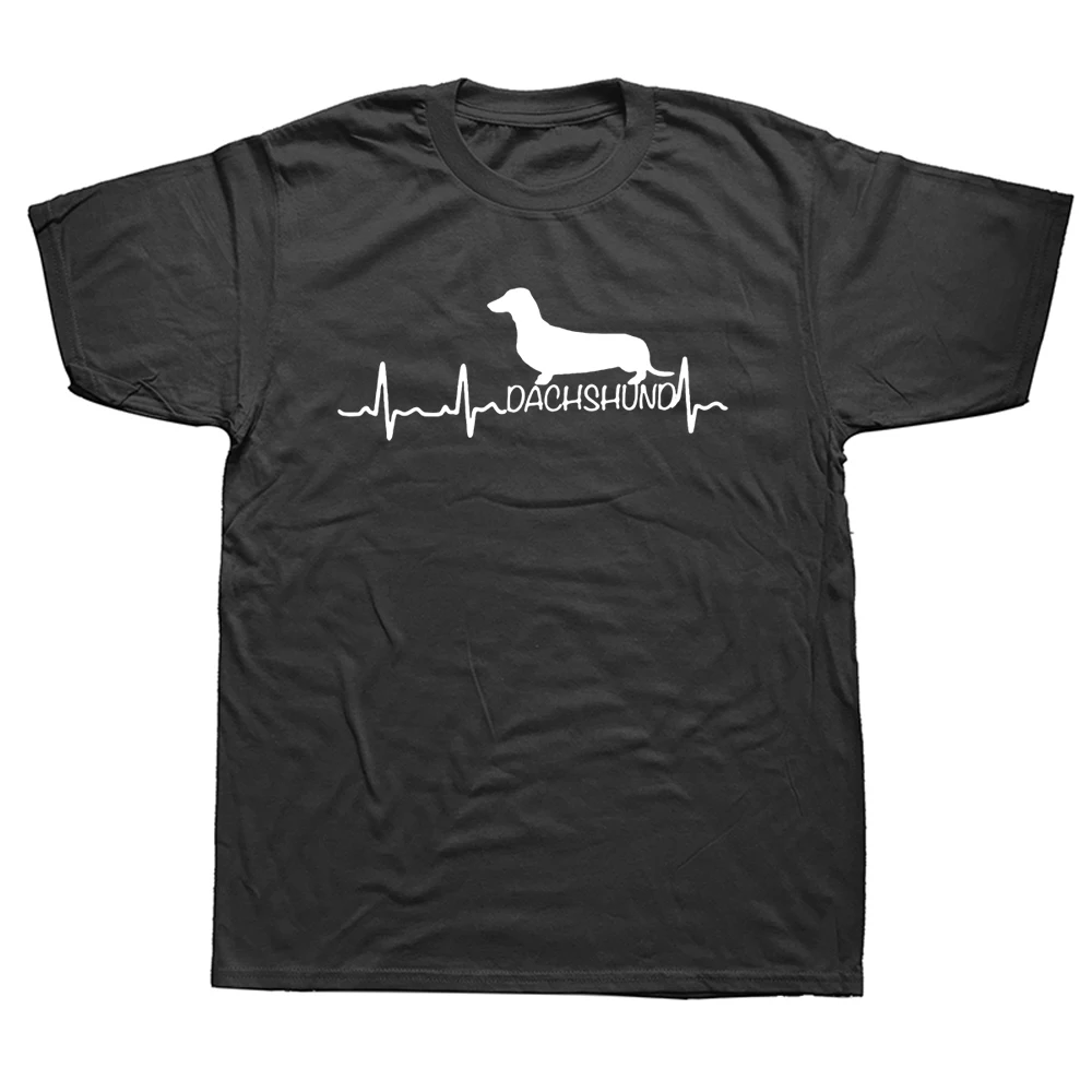 

Heartbeat Pulse Dachshund Dog T Shirt Funny Men Harajuku The Dogfather Summer Short Sleeve Cotton Casual Streetwear T-Shirt