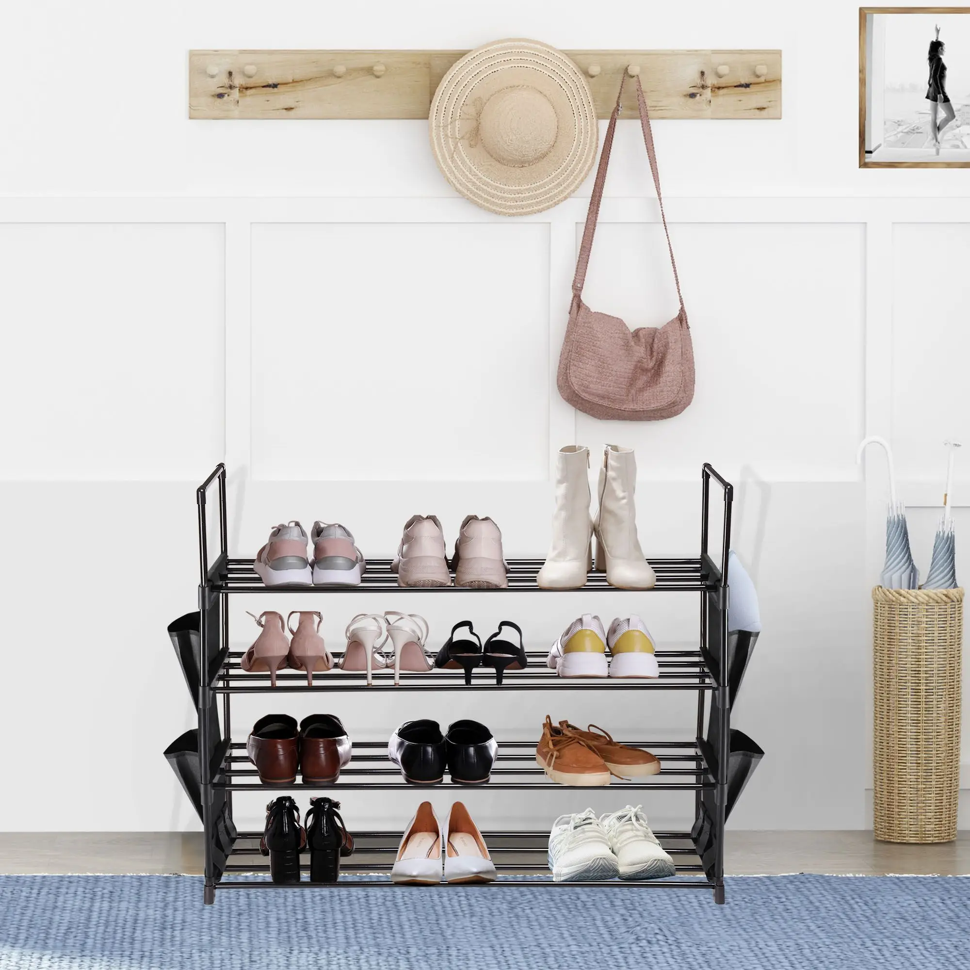 4-Tier Shoe Rack Organizer &ndash; Holds 16 Pairs, Tool-Free Assembly, Space-Saving Design for Entryway & Closet