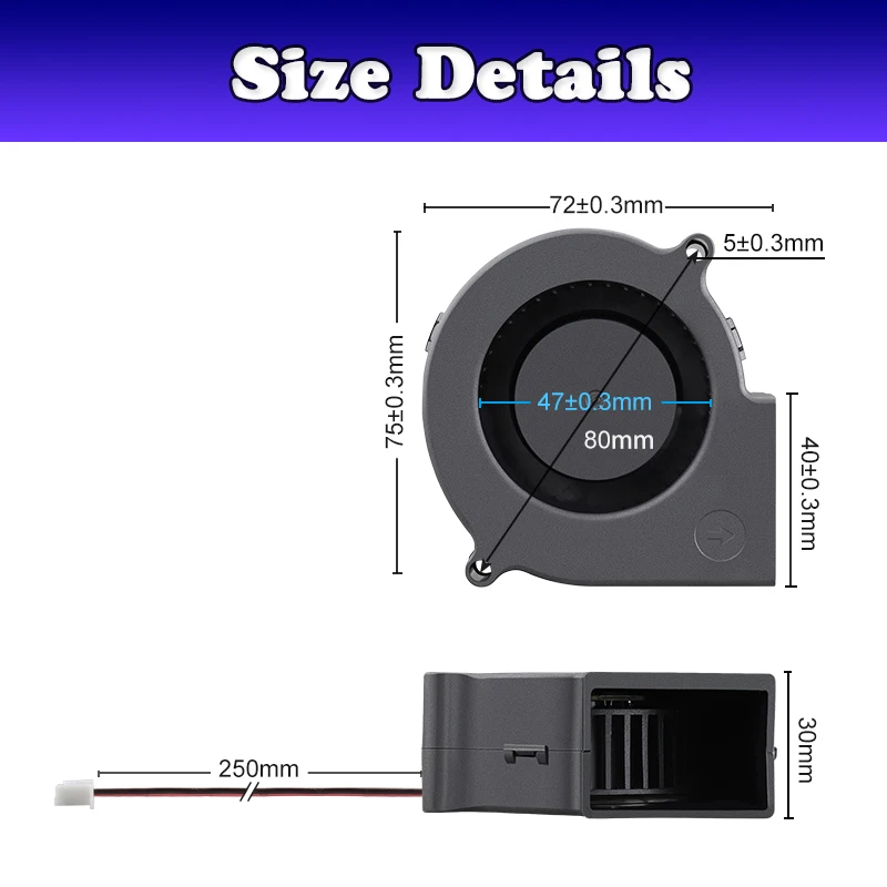Gdstime-ventilador Centrífugo de Fluxo de ar Radial Ventilador dc 75x75x30 mm 5v 12v 24v 7cm 7530 Pcs - Imagem 6
