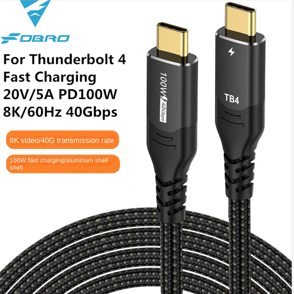 Кабель USB Type-C совместимый с Thunderbolt 4, 40 Гбит/с, 8K, 60 Гц, стандартный USB4, USB C PD, 100 Вт, быстрая зарядка для Huawei, Iphone 15, Macbook Pro