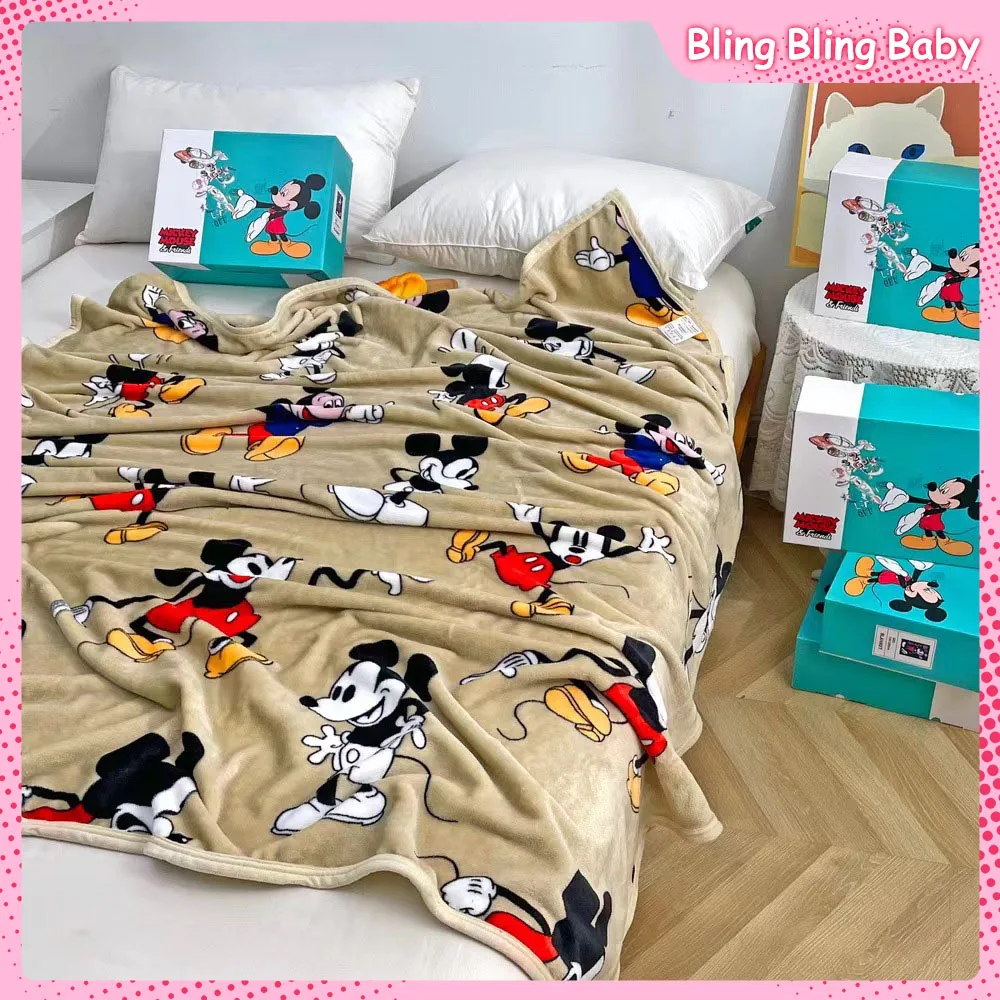 200Cm Autumn Winter Children Blanket Cartoon Mickey Mouse Milk Velvet Bed Cover Office Nap Travel Portable Multifunction Blanket
