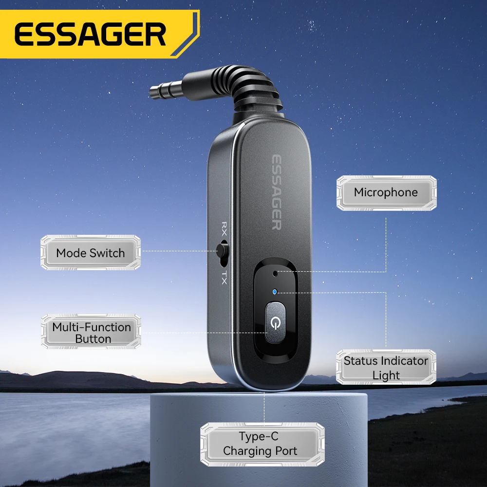 Essager Bluetooth 5.1 Audio Receiver/Transmitter – 3.5mm AUX, Wireless Adapter for PC, TV, Car, Speakers 6