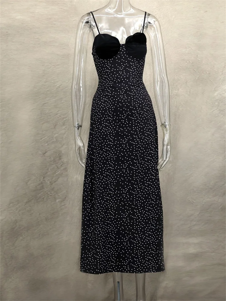 Wmstar Dresses for Women Wholesale Party Evening Patchwork Blocking Cinched Waist Polka Dot Printed Elegant Sexy Maxi Dress