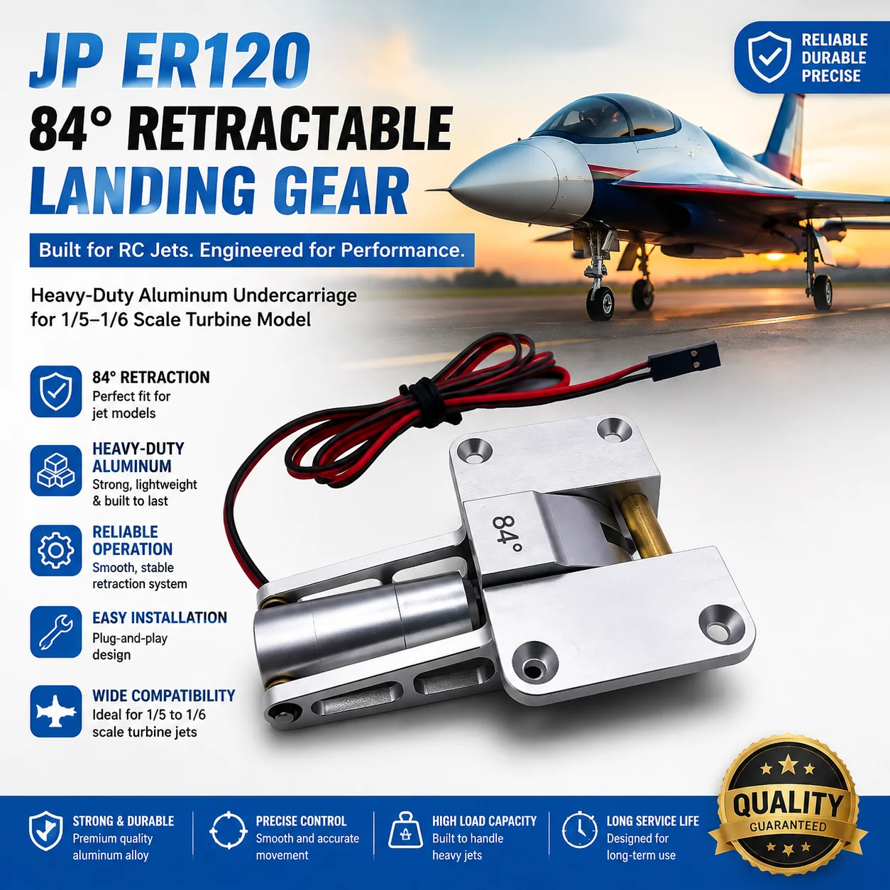 JP ER120 84 ° Einziehbares Fahrwerk, Hochbelastbares Aluminium-Untergestell für RC-Jets, 1/5-1/6 Maßstab Turbinenmodell