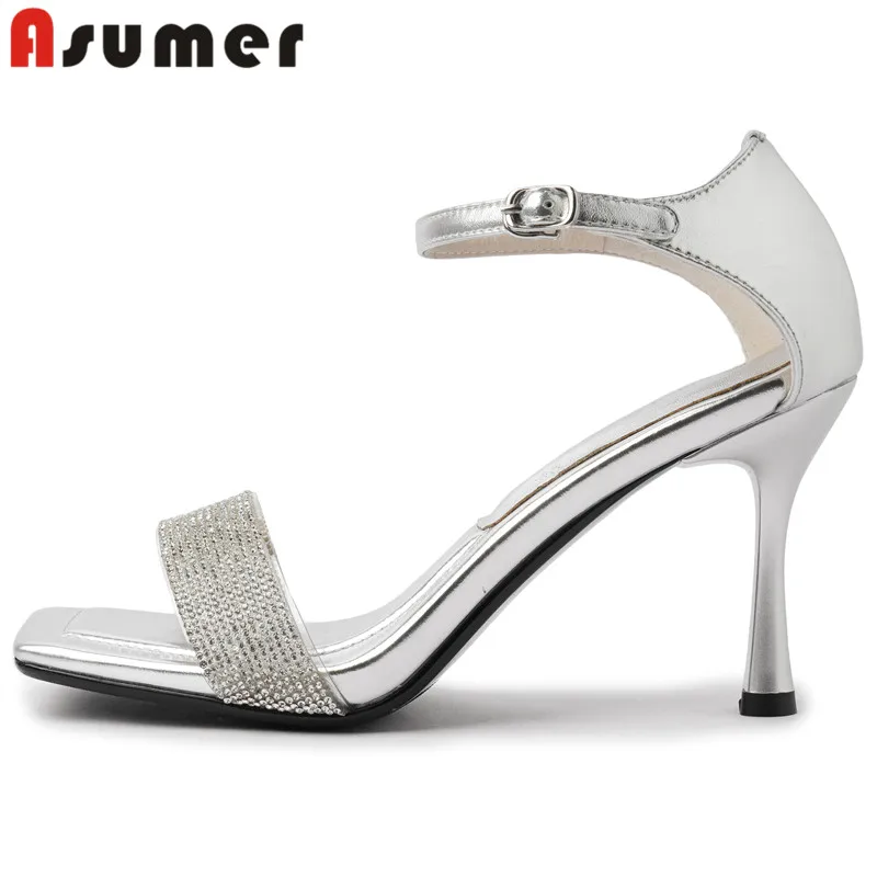 

ASUMER 2024 New Buckle Synthetic Women's Sandals Bling Ladies Party Wedding Shoes Stilettos High Heels Sandals