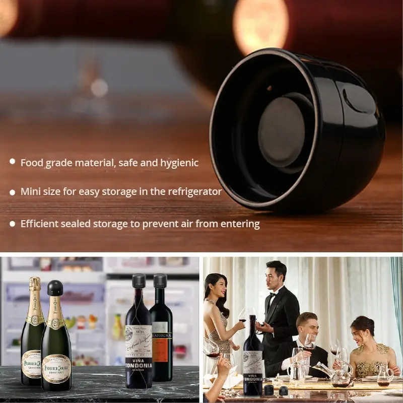Black Vacuum Red Wine Bottle Cap Stopper Silicone Sealed Vacuum Retain Freshness Wine Plug Bar Kitchen Tools Bottle Stopper 2pcs