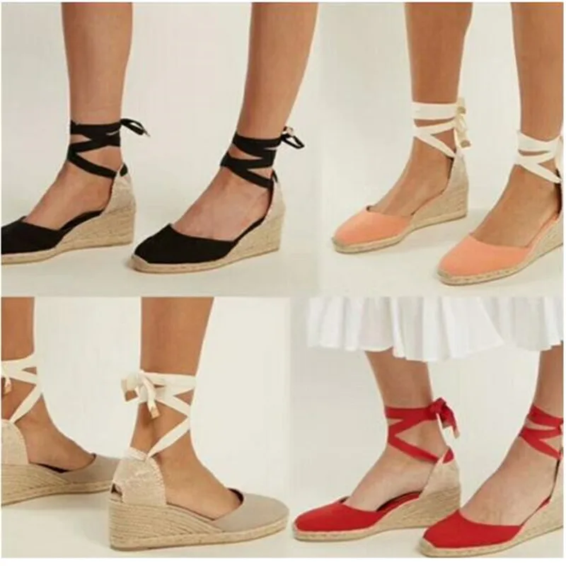 

Wedge Low Heels Sandals For Women 2023 Promotion Sale Denim 0-3cm Casual Canvas Covered Sapato Feminino Sandalias Mujer