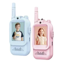 Children's Rechargeable Video Walkie - Talkie Set with Dual Screens & One - Click Call - USB Plug (Blue And Pink)