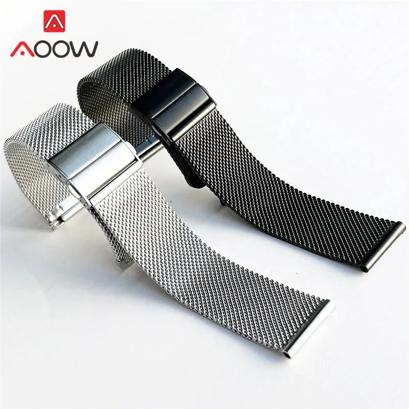 Sleek Stainless Steel Mesh Milanese Loop Watchband with Folding Buckle