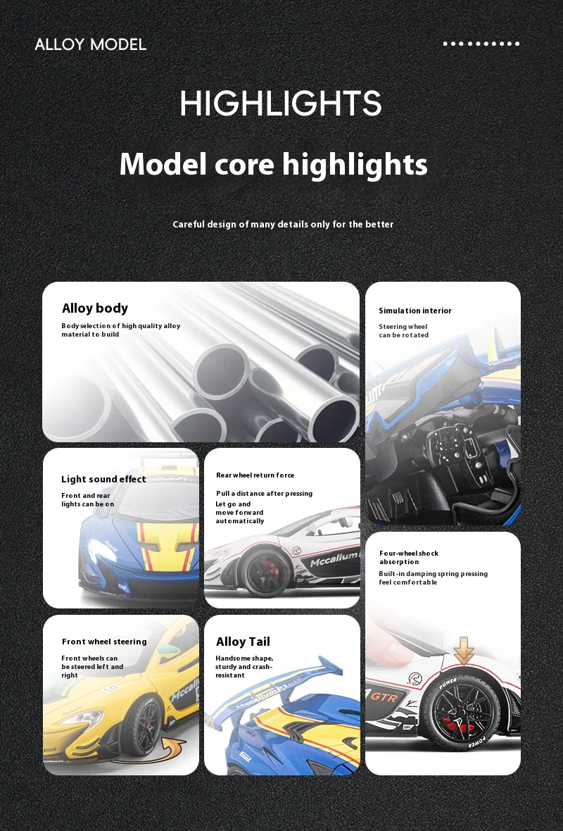 1:22 Mclaren P1 Gtr Supercar Alloy Metal Diecast Model Car Sound &Amp; Light