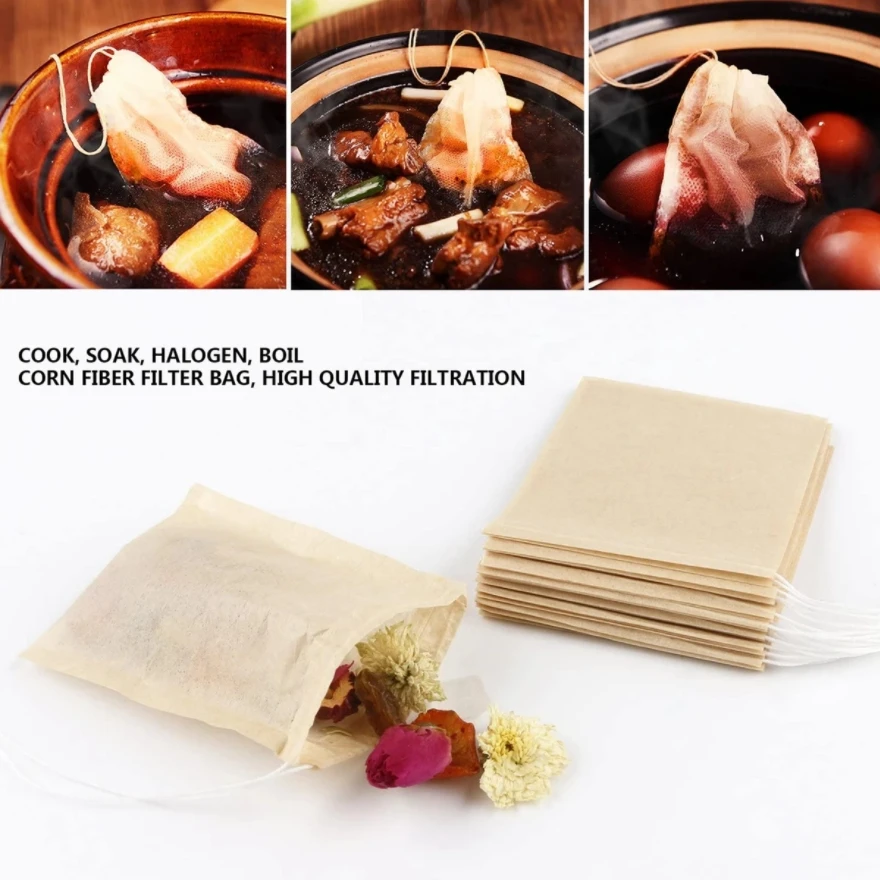 100Pcs Disposable Tea Bags Filter Biodegradable Natural Wood Pulp Paper Filter Bags Empty Teabags For Herb Tea Strainers Teaware