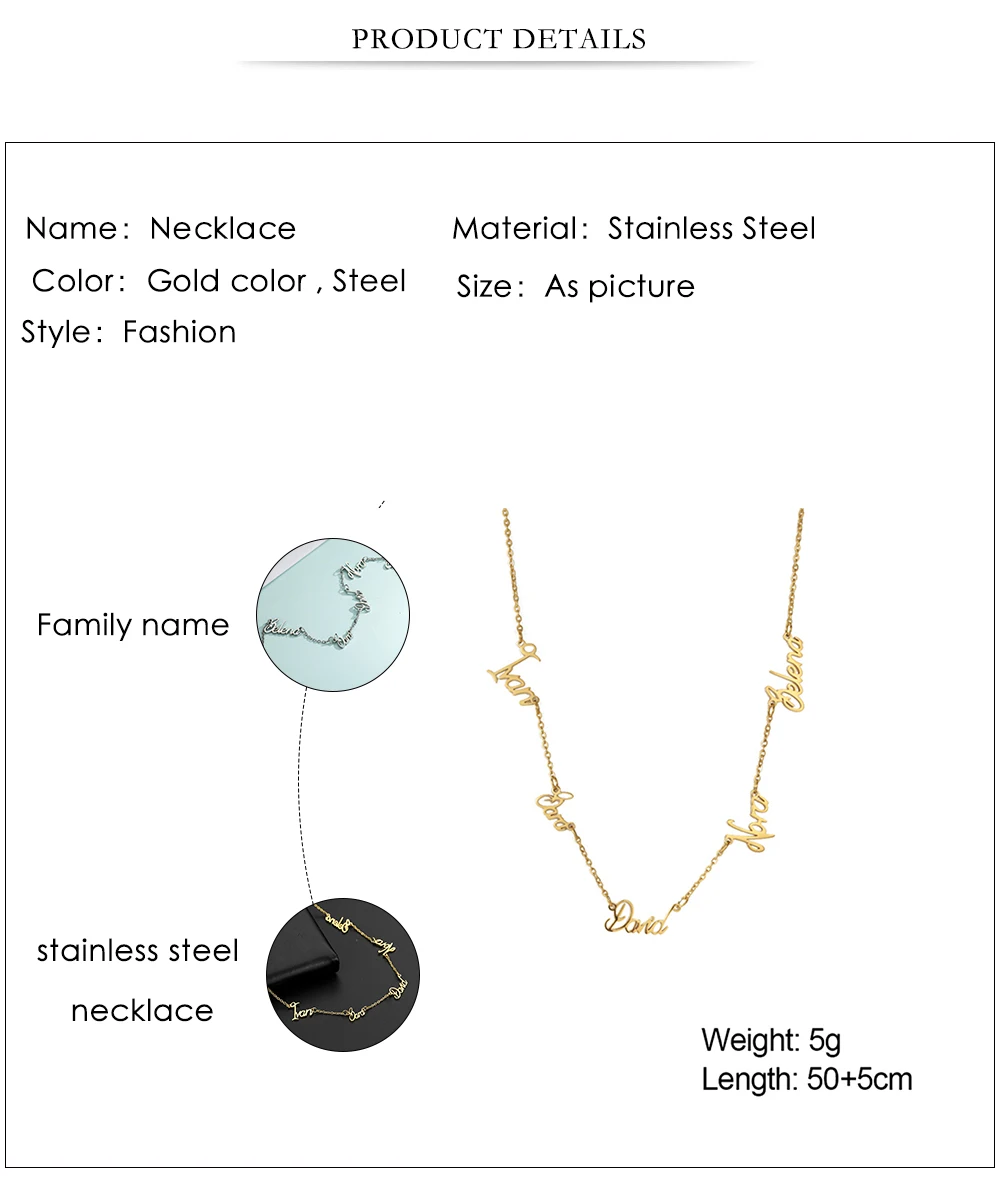 Personalisierte Halskette mit mehreren Namen für Frauen, individueller Namensschmuck, Edelstahl-Halsband, Box-Kette, Geschenk für Freunde und Familie – Detail 7
