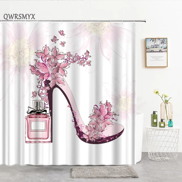 4 Pieces Luxury Perfume Bottle Flower Printed Shower Curtain Decor Bathroom  Waterproof Cover Screen Mat Toilet Lid - AliExpress