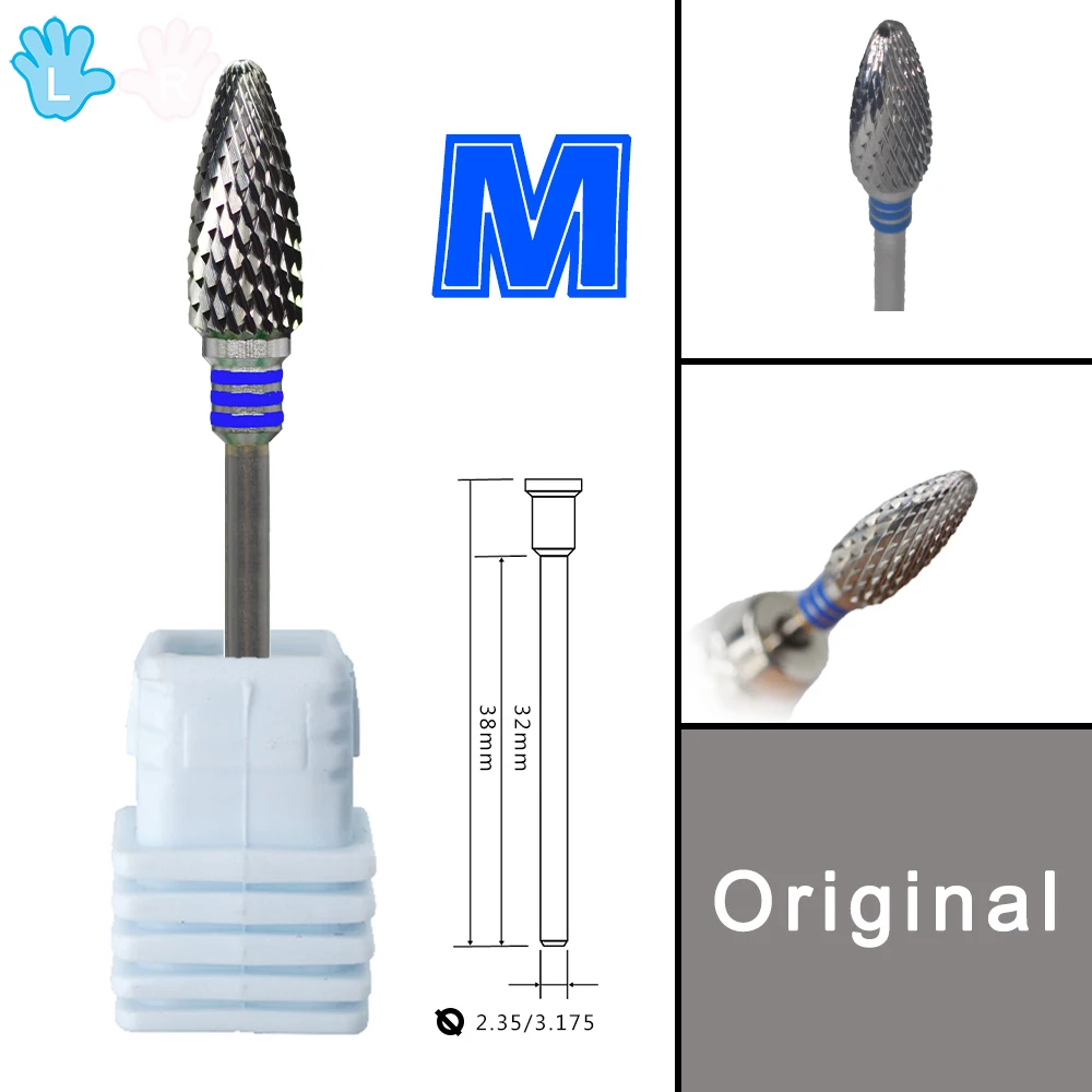 RolinStar Original Carbide Left Handed Person Flame Large Cone milling cutters removel gel polish varnish Nail Drill Bit 3