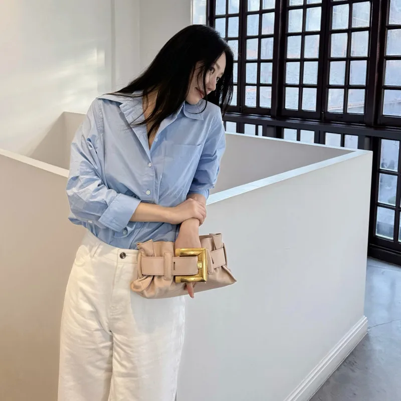 Vintage Tote Shoulder Bag 2025 New belt buckle hand armpit bag Luxury High Quality pu Leather Commuter Underarm Bag