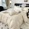 3pcs  Korean lace Duvet Cover Set (1*Duvet Cover + 2*Pillowcase, Without Core), Black dot print print Bedding Set 3