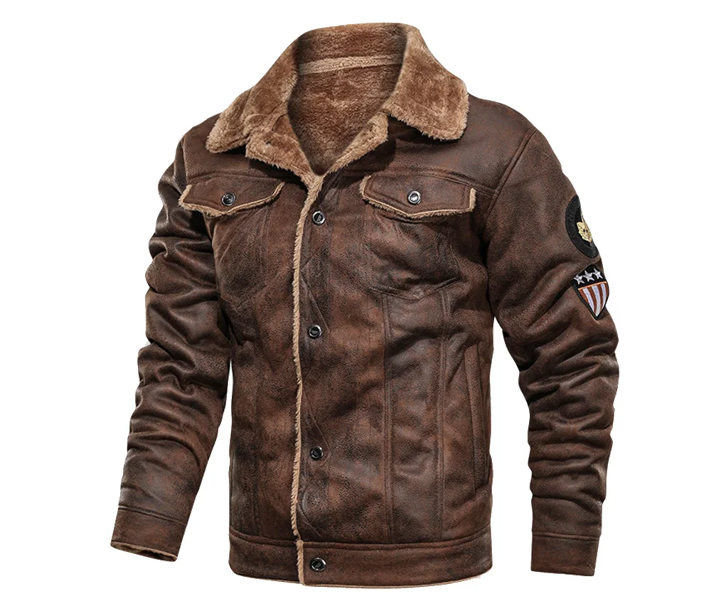 

Mens Jackets and Coats Retro Style Suede Leather Jacket Men Leather Motorcycle Jacket Fur Lined Warm Coat Winter Velvet Overcoat