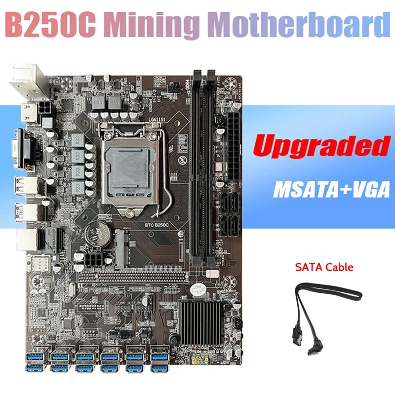 Материнская плата B250C для майнинга BTC + кабель SATA 12xpcie к USB3.0 слот графической карты