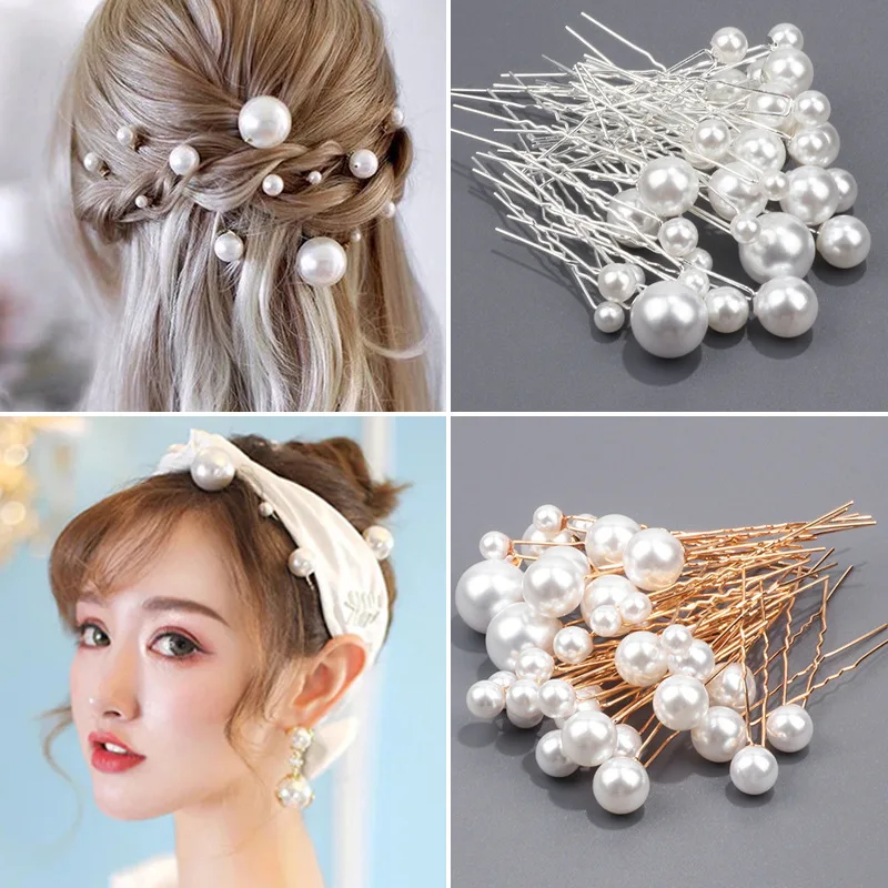 

Women U-shaped Pin Metal Barrette Clip Hairpins Simulated Pearl Bridal Tiara Hair Accessories Wedding Hairstyle Design Tools