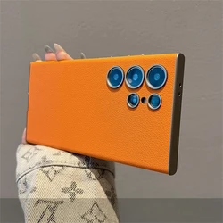 Luxury Business Slim Leather Curved Case - Solid Color Shockproof Cover - Sam S24 Ultra (Orange SP)